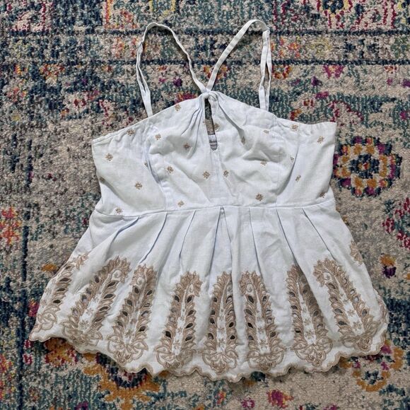 Anthropologie MOULINETTE SOEURS Embroidered Peplum Halter Top Size‎ S - Picture 1 of 6